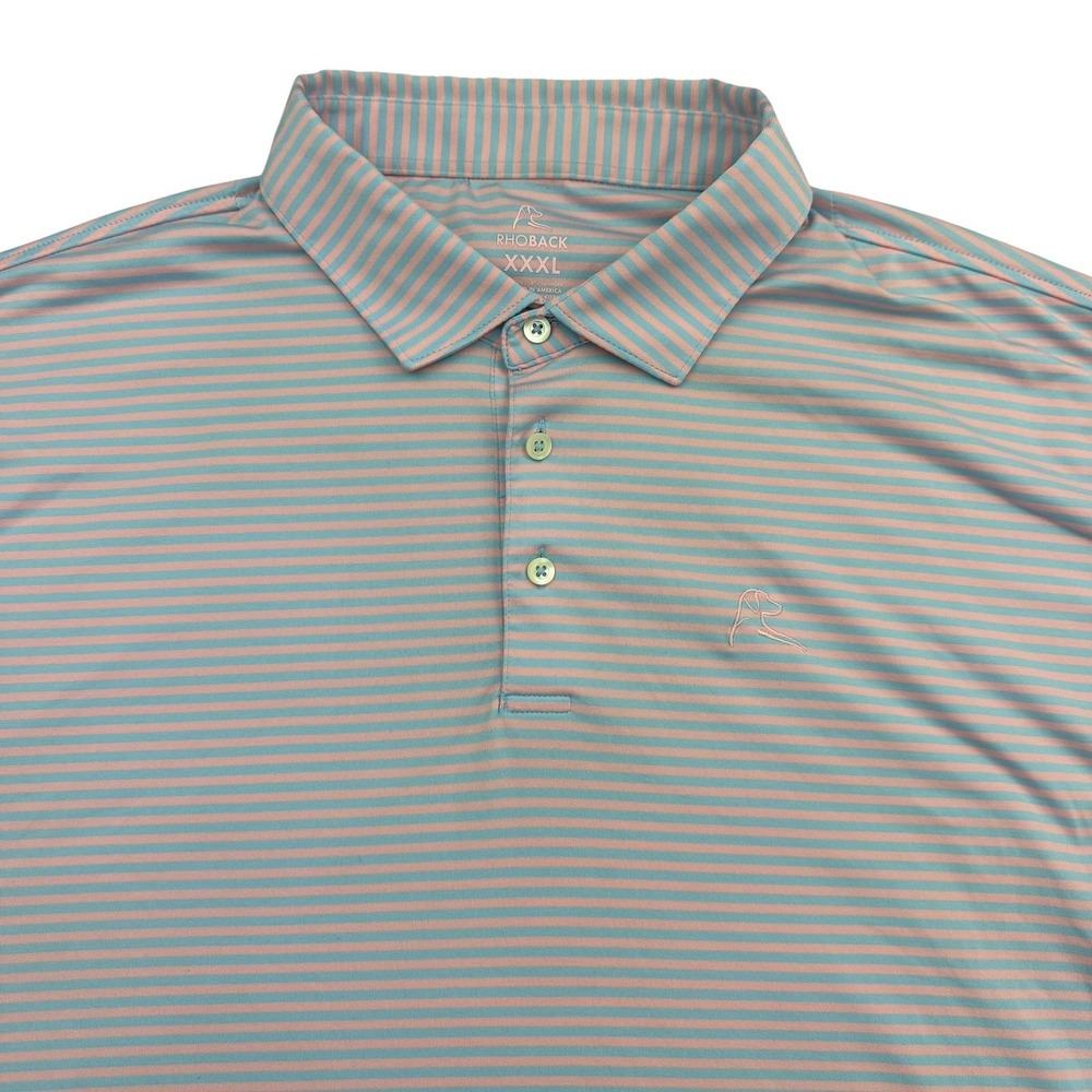 Rhoback Polo Shirt Mens 3XL Blue Striped Golf Performance Stretch Tagless